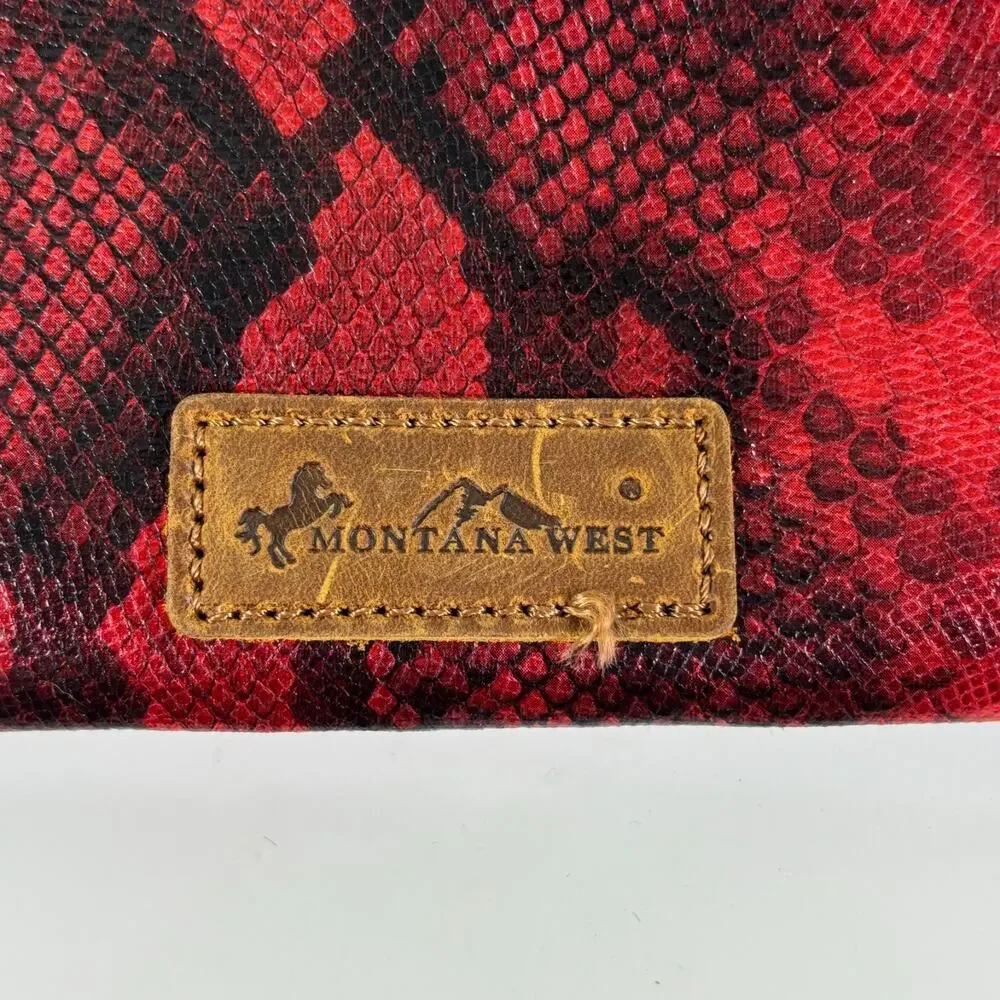 Montana West Red Metallic Snake Print Western Rodeo Glam Cowgirl Wristlet Clutch